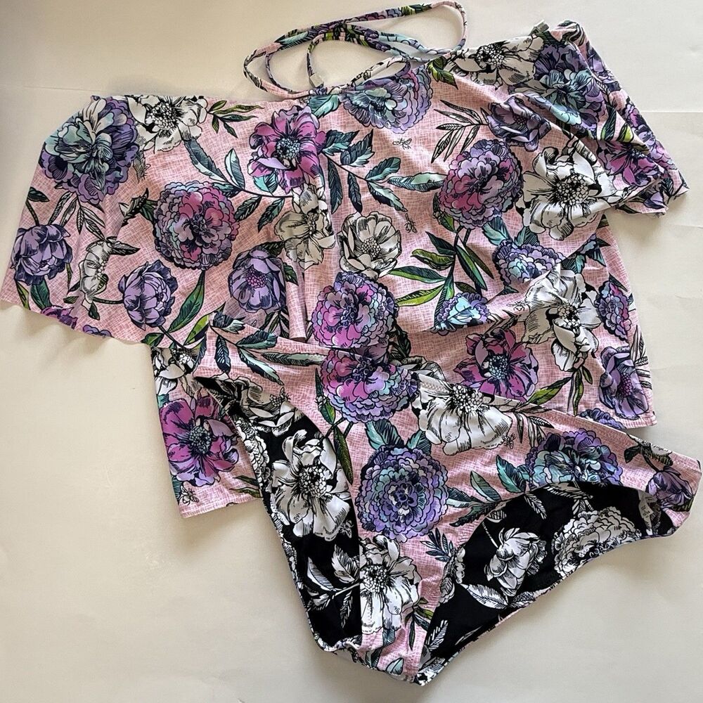 Vera Bradley Floral Halter Tankini Swimsuit 2-Piece Women’s Size L (12/14)